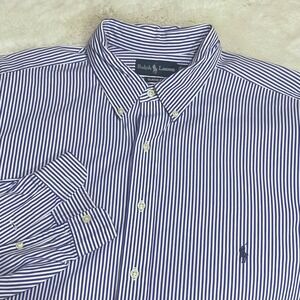 Ralph Lauren Mens 2XLT Blue White Striped Classic Fit Button Down Shirt Tall